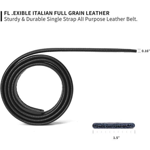 Men's Adjustable Length Full Grain Soft Genuine Cowhide Strap 1.5 Inch Wide - Picture 4 of 6